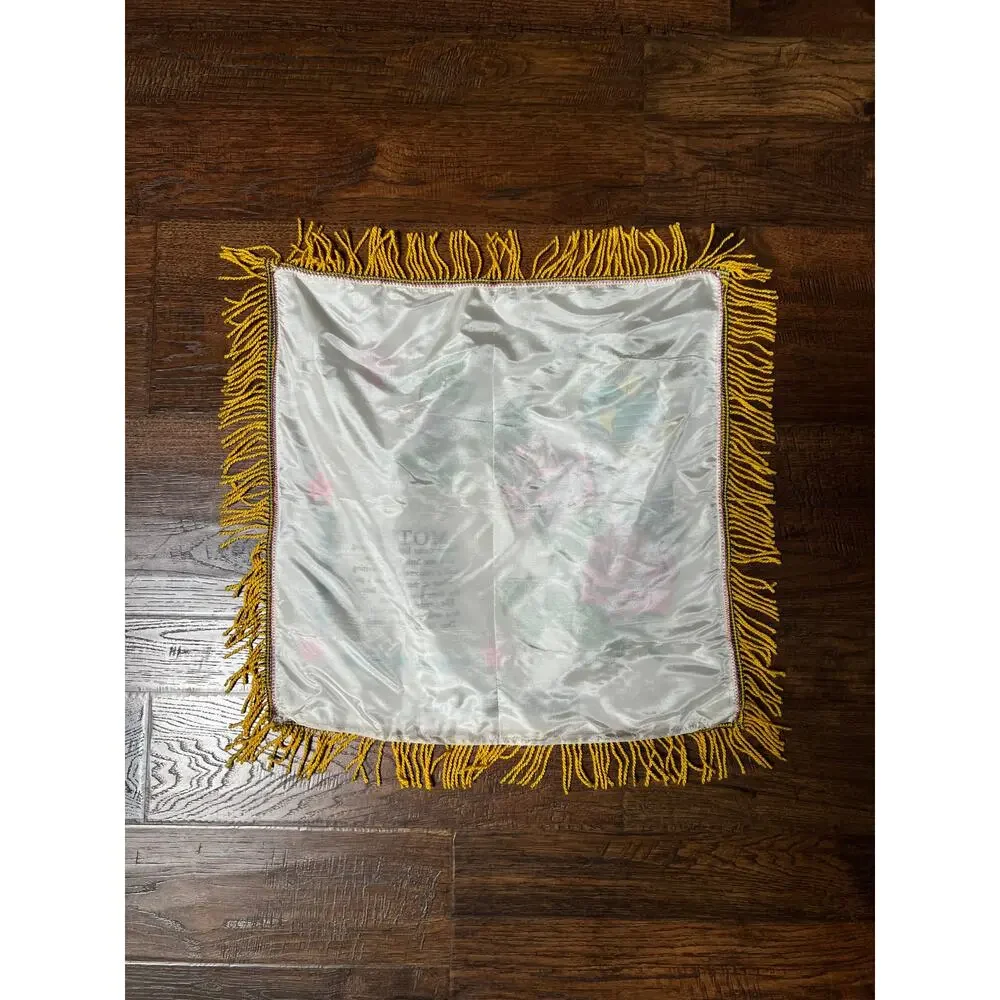 Vintage WWII Satin USMC Pillow Cover — Parris Island Mother Souvenir with Fringe